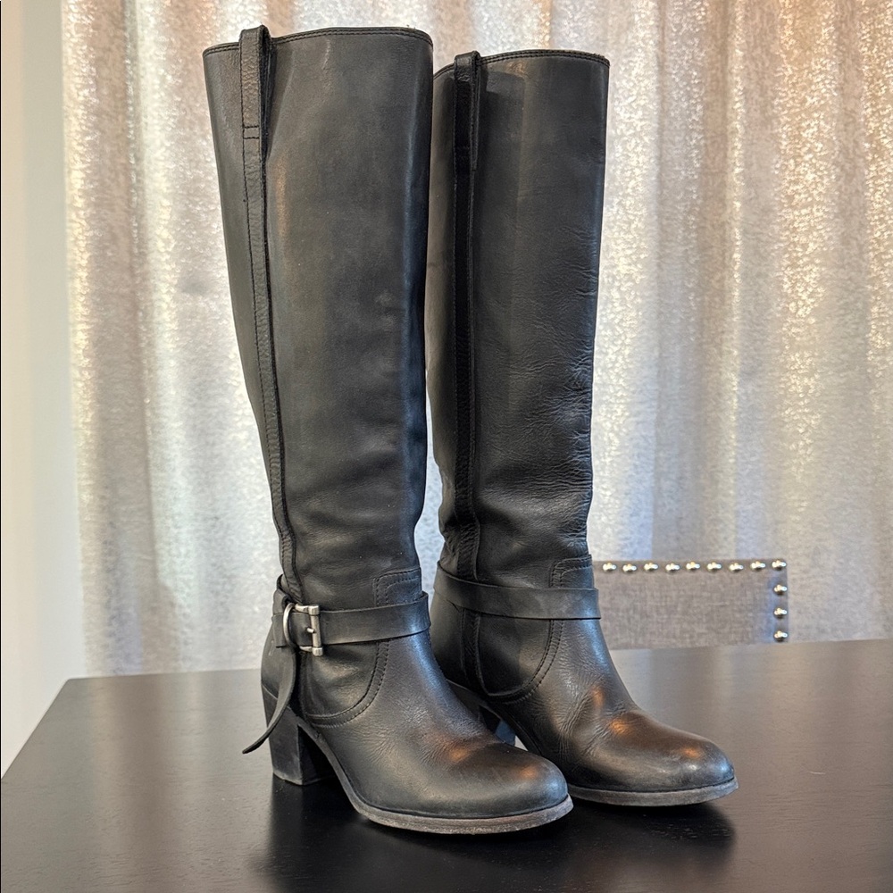 FRYE AND CO. Black Leather Over the Knee Boots
